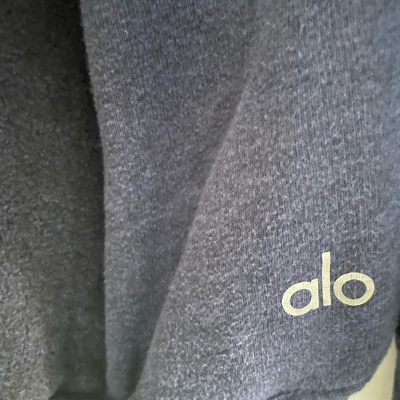 Alo Navy Blue Triumph Fleece Hoodie with Hidden Pockets - Size L - Picture 3 of 4